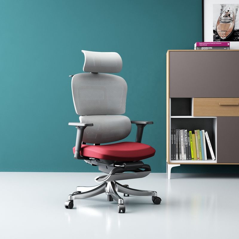 Arbeiten im Stil Ergonomischer Mesh-Stuhl mit verstellbarer Fußstütze und Rückenstütze in Schwarz
