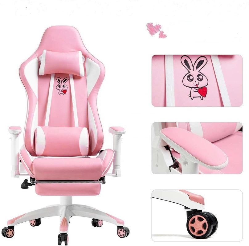 Anpassen von Pink LED RGB Computer PC Spielstuhl Gaming PU Leder Silla Gamer mit 2D Armlehne