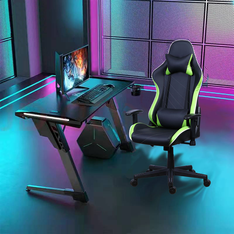 PU Castors Leder Liegestuhl für Spieler mit LED-Lichtbar Racer RGB-Spielstuhl