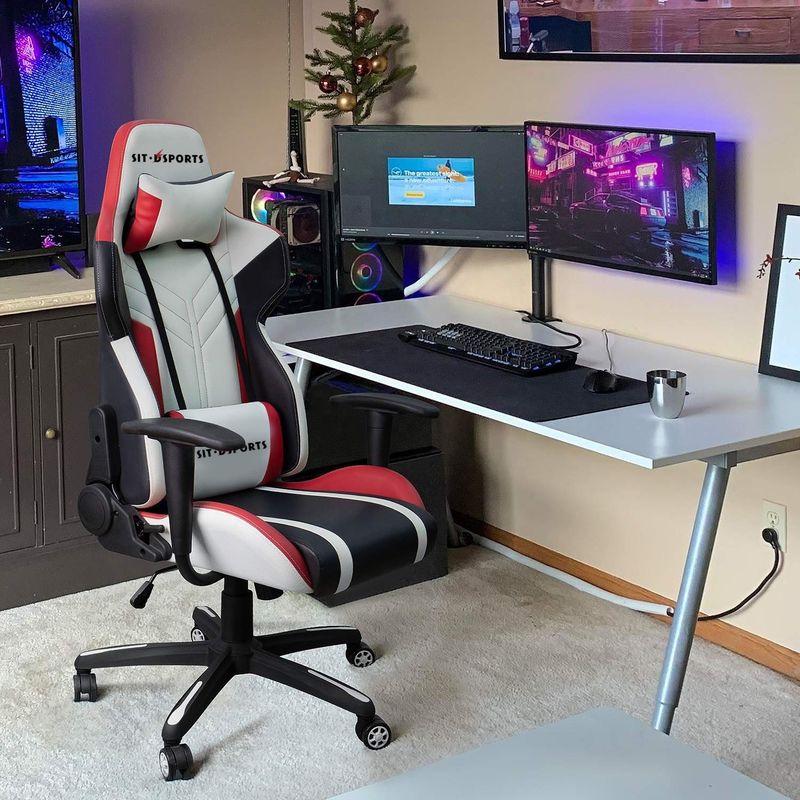 Weißer PU-Leder-Rennspielstuhl für bequemes Spielen im Büro/Haus/Apartment