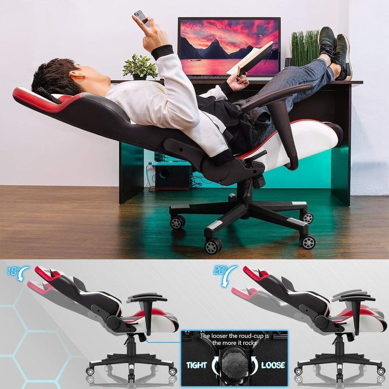 Weißer PU-Leder-Rennspielstuhl für bequemes Spielen im Büro/Haus/Apartment