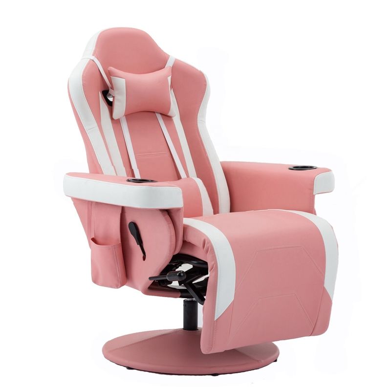 Spielstuhl mit Becherhalter Pink Racing Style Leder ergonomischer Sitz Drehsofa für Zuhause