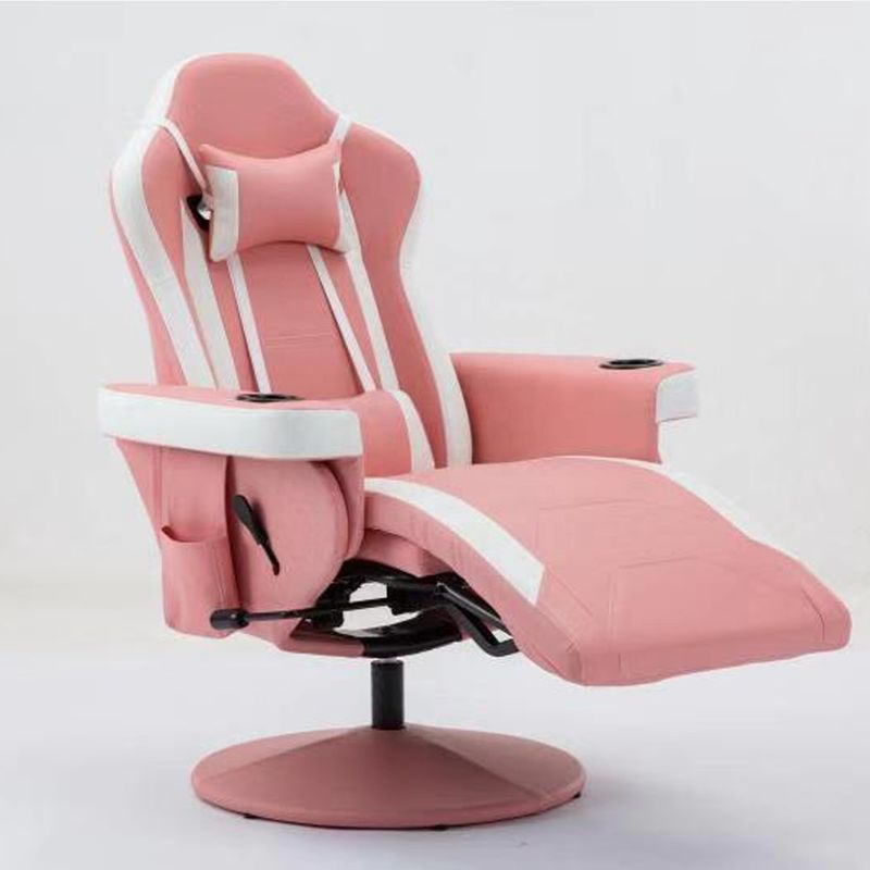 Spielstuhl mit Becherhalter Pink Racing Style Leder ergonomischer Sitz Drehsofa für Zuhause