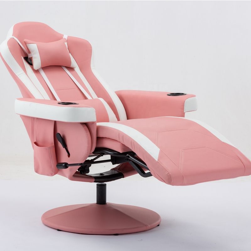 Spielstuhl mit Becherhalter Pink Racing Style Leder ergonomischer Sitz Drehsofa für Zuhause